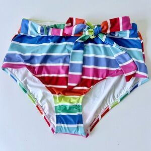 ModCloth NWT The JoJo Rainbow Stripes High-Waisted Bikini Bottom With Tie Size M